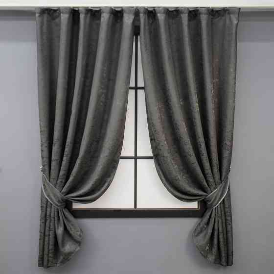 Комплект коротких штор VR-Textil Лен мрамор Pavliani № 1667ш Графитовый 130х170 см 2 шт (35-0306) Киев