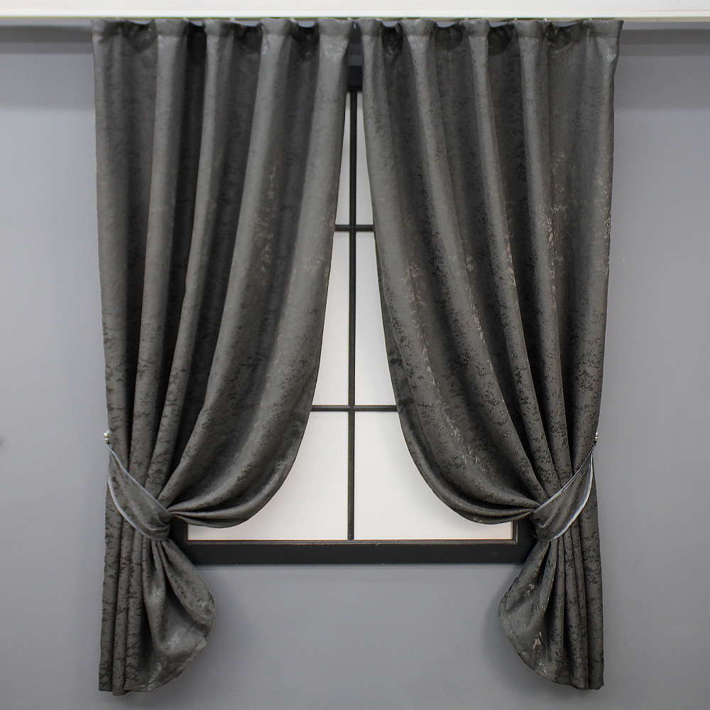 Комплект коротких штор VR-Textil Лен мрамор Pavliani № 1667ш Графитовый 130х170 см 2 шт (35-0306) Киев - изображение 1