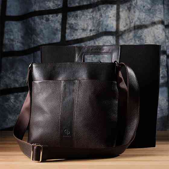 Стильна сумка через плече для чоловіків із натуральної шкіри Коричневий (GRANDE PELLE) Київ