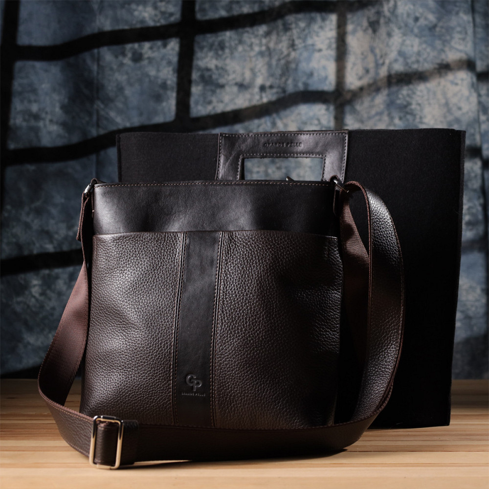 Стильная сумка через плечо для мужчин из натуральной кожи Коричневый (GRANDE PELLE) Киев - изображение 4