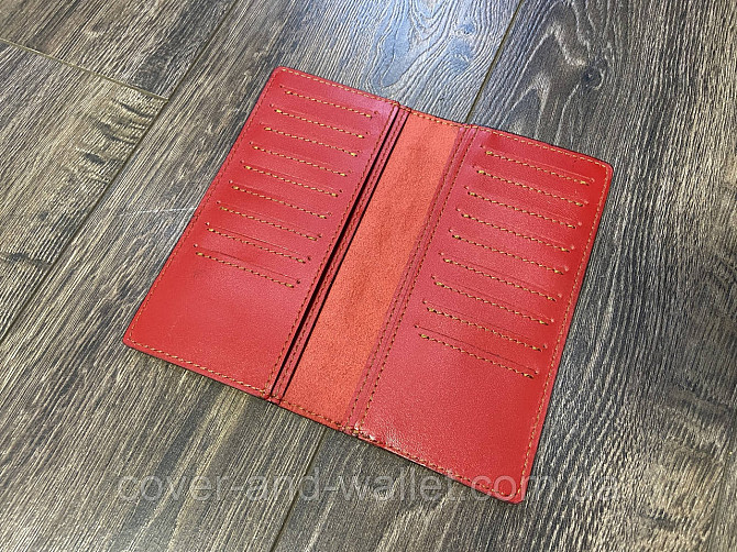Тонкий женский купюрник красного цвета ручной работы ST Leather Киев - изображение 2