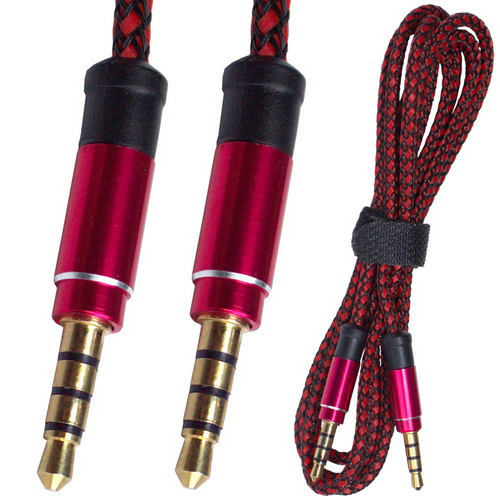 Шнур аудіо - відео штекер 3,5 мм 4С - штекер 3,5 мм 4С в сітці, gold, 1м, червоний, в коробці Полтава - фото 1