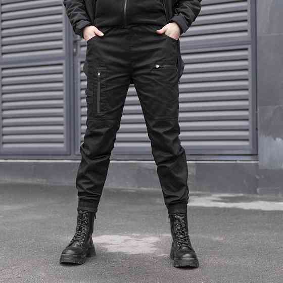 Брюки-карго для женщин весенние/осенние с карманами черные Pobedov Papin Brodyaga Женские Киев