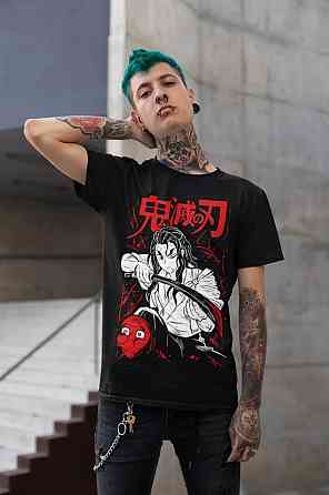 Футболка для хлопчика з аніме принтом Вбивця демонів оверсайз (зріст від 165 до 180) Чорний AnimeJ0165m Дніпро