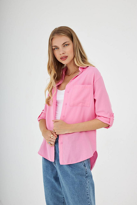 Сорочка жіноча Mix Ray 9942 базова подовжена спинка оверсайз з кишенею рожева, рожевий, S Одеса - фото 8
