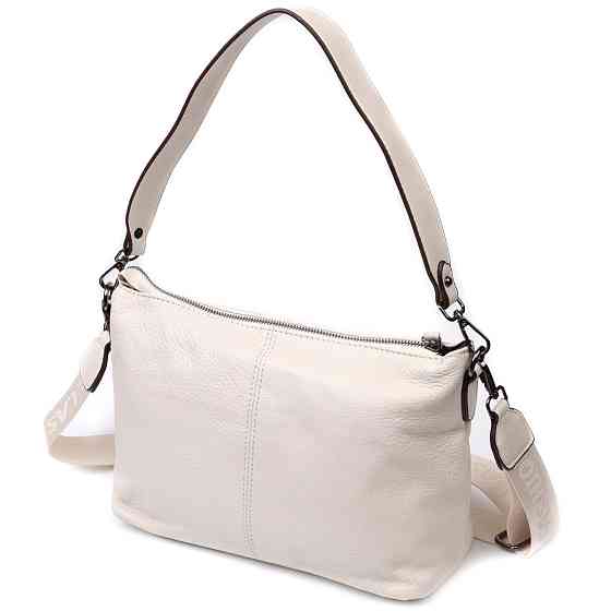 Прямокутна сумка жіноча з двома знімними ременями з натуральної шкіри Vintage 22377 Біла Київ