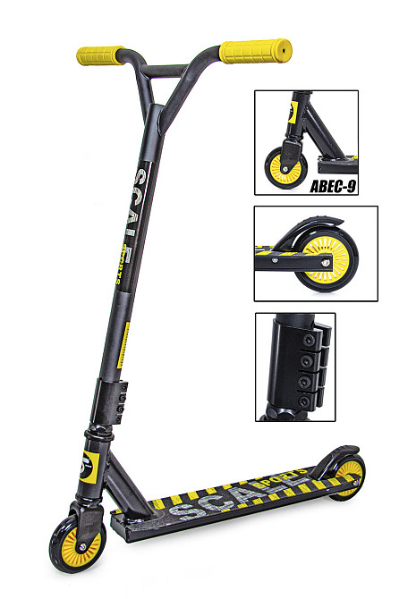 Труковий самокат Tornado від Scale Sports на підшипниках Abec-7 Чорно-жовтий Одеса - фото 2