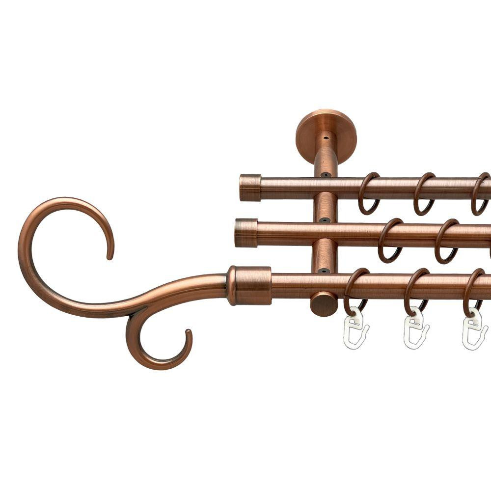 Карниз Orvit Гак Подвійний металевий трирядний циліндр (20 см) гладка труба кільце металеве Мідь 16\16\16 мм 240 см (00-00020340) Львів - фото 1