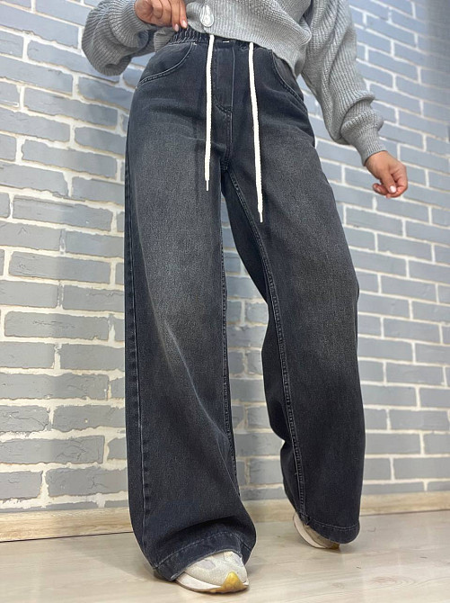 Джинси жіночі Vonnavi 412-241 палаццо вільні від стегна резинка на талії шнурок, чорний, 26, 26, 72  Одеса - фото 1