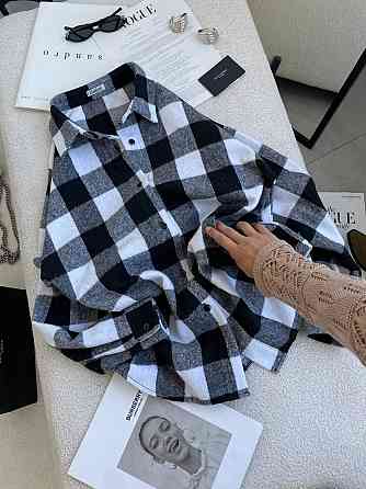 Жіноча тепла оверсайз сорочка в карту кашемір байка Чорний Одеса