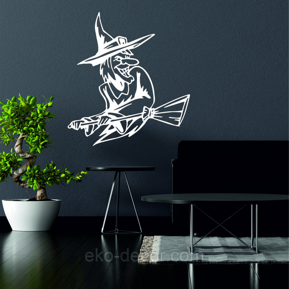 Декоративное настенное Панно «Ведьма с метлой», Декор на стену 50*45 см, Белый Киев - изображение 2