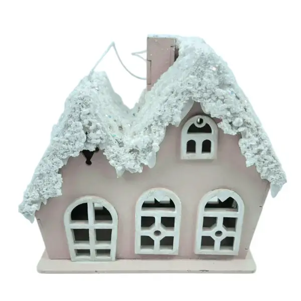 Декоративный новогодний домик из дерева 5×10×12 см Пудровый 28124400 SBR Киев - изображение 2