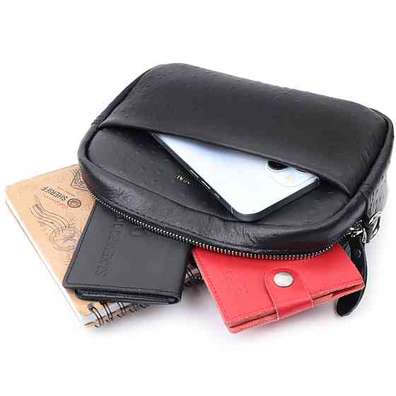 Фактурна сумка для жінок з натуральної шкіри Vintage 22659 Чорна Київ