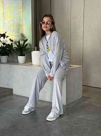 Женский костюм оверсайз с широкими брюками из двунитки Серый 54/56 Харьков
