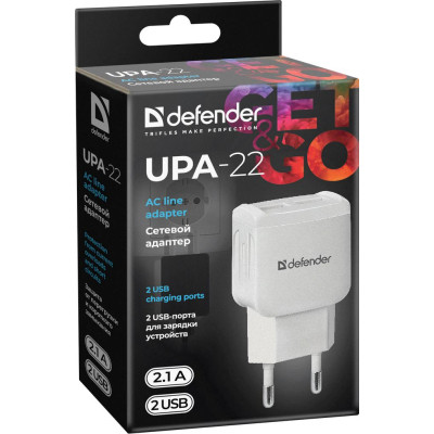 Зарядное устройство Defender UPA-22 white, 2xUSB, 2.1A (83580) Винница - изображение 3