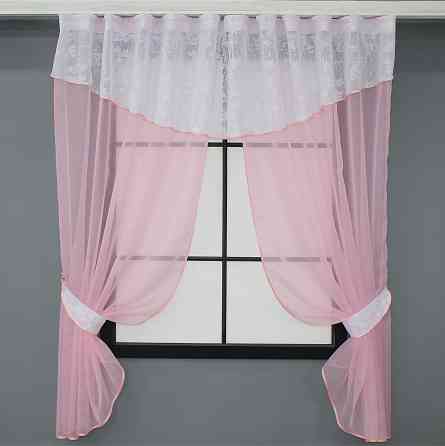 Кухонный комплект VR-Textil № 084к шторки с ламбрекеном розовый с белым 270х170 см (52-0827) Киев