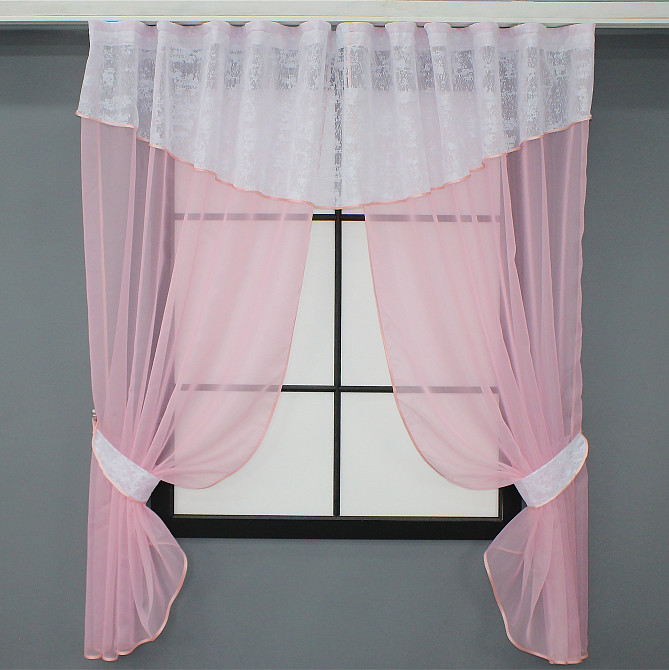 Кухонный комплект VR-Textil № 084к шторки с ламбрекеном розовый с белым 270х170 см (52-0827) Киев - изображение 1