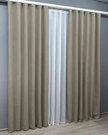 Комплект готових штор VR-Textil Льон блекаут № 1719ш Сіро-бежевий 150х270 см 2 шт (33-0630) Київ