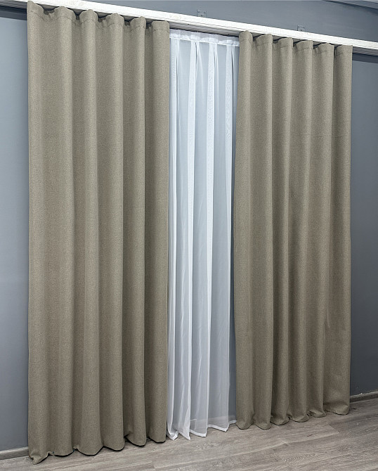 Комплект готових штор VR-Textil Льон блекаут № 1719ш Сіро-бежевий 150х270 см 2 шт (33-0630) Київ - фото 4