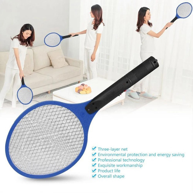 Мухобойка электрическая от насекомых, Аккумуляторный уничтожитель комаров, мошек, мух. Цвет: синий KI-14 Львов - изображение 3