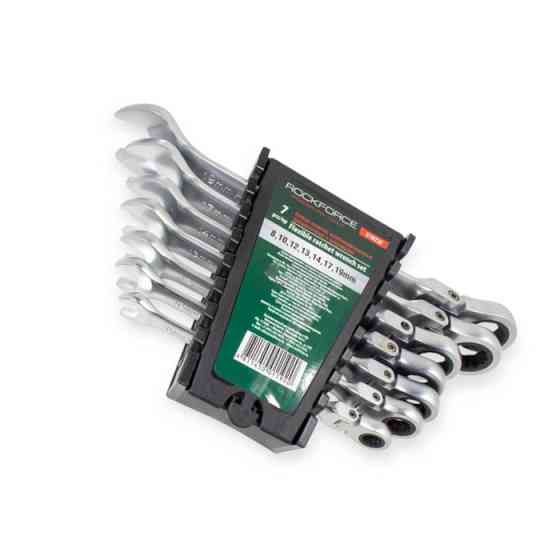 Набор ключей рожково-накидных с трещеткой 8-19 мм 7 шт (планшет) CrV шарнирные Мукачево