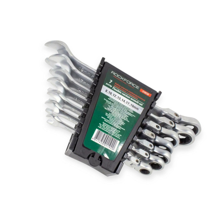 Набір ключів ріжково-накидних з тріскачкою 8-19 мм 7 шт (планшет) CrV шарнірні Мукачево - фото 1