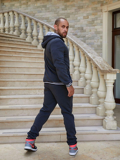 Мужской теплый костюм двойка: кофта и штаны трехнитка на флисе Антрацит, 48 Одесса - изображение 3