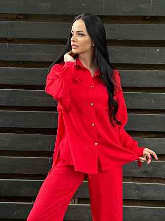 Костюм женский летний льняной Красный 46/48 Харьков