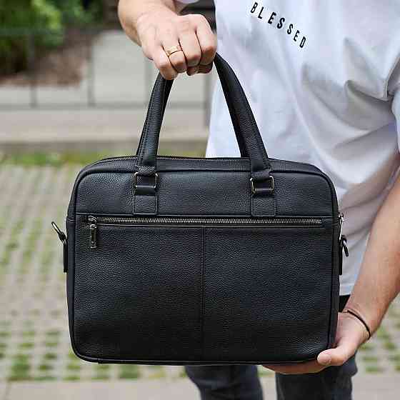 Ділова чоловіча шкіряна сумка-портфель для ноутбука та документів Горизонтальна шкіряна чоловіча сумка портфель Київ