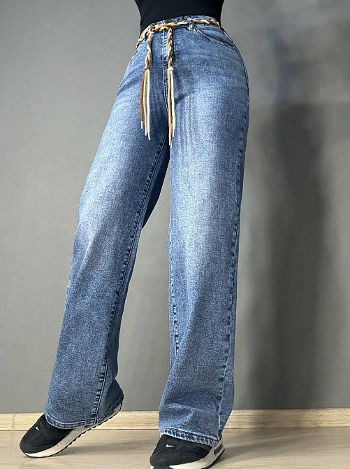 Джинси жіночі DKNSEL 2817 палаццо стрейчеві з плетеним поясом блакитні, блакитний, 28, 28, 77 см, 102 см Київ - фото 15
