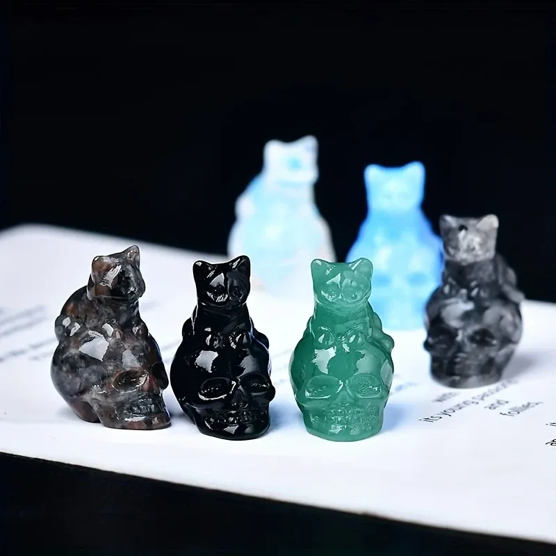 Фигурка кот на черепе из натурального лабрадорита 3 см. Киев - изображение 4