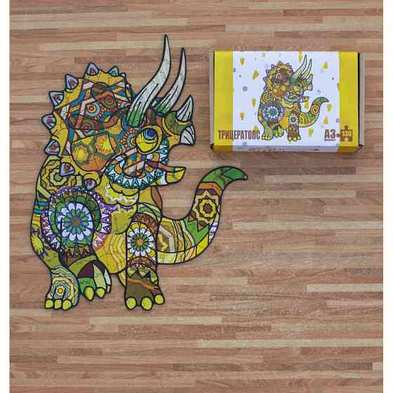 Фігурний дерев'яний пазл A3 "Трицератопс" PuzA3-00903, 130 елементів Вінниця