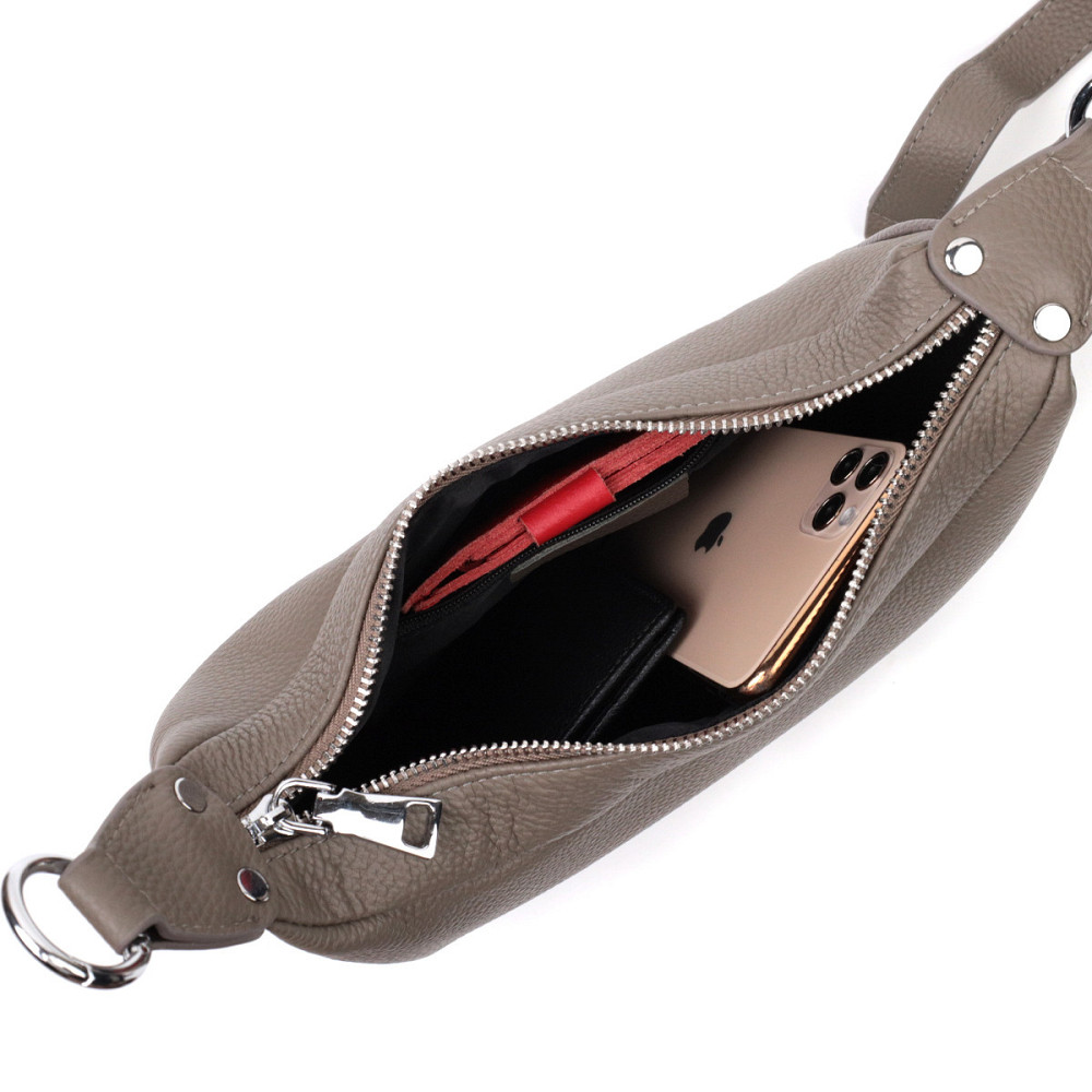 Кожаная женская сумка полукруглого формата с одной ручкой Vintage 22412 Серая Киев - изображение 7