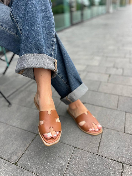 Mermaid Шльопанці жіночі з натуральної шкіри на плоскій підошві коричневі Mermaid 2401 р. 36-40 Коломия - фото 4