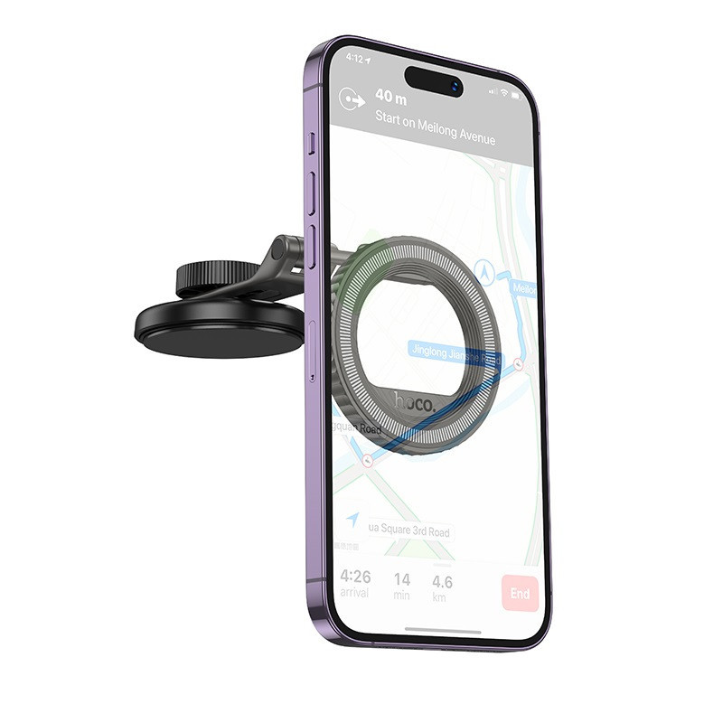 Автомобильный держатель для телефона HOCO H77 View folding magnetic ring car holder (center console) Black Metal Gray Одесса - изображение 3