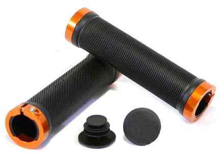 Грипси (ручки керма) SPELLI SBG-6703-Lock, Чорні з Помаранчевими локами, прямі, круглі, довжина 132 мм FM Київ