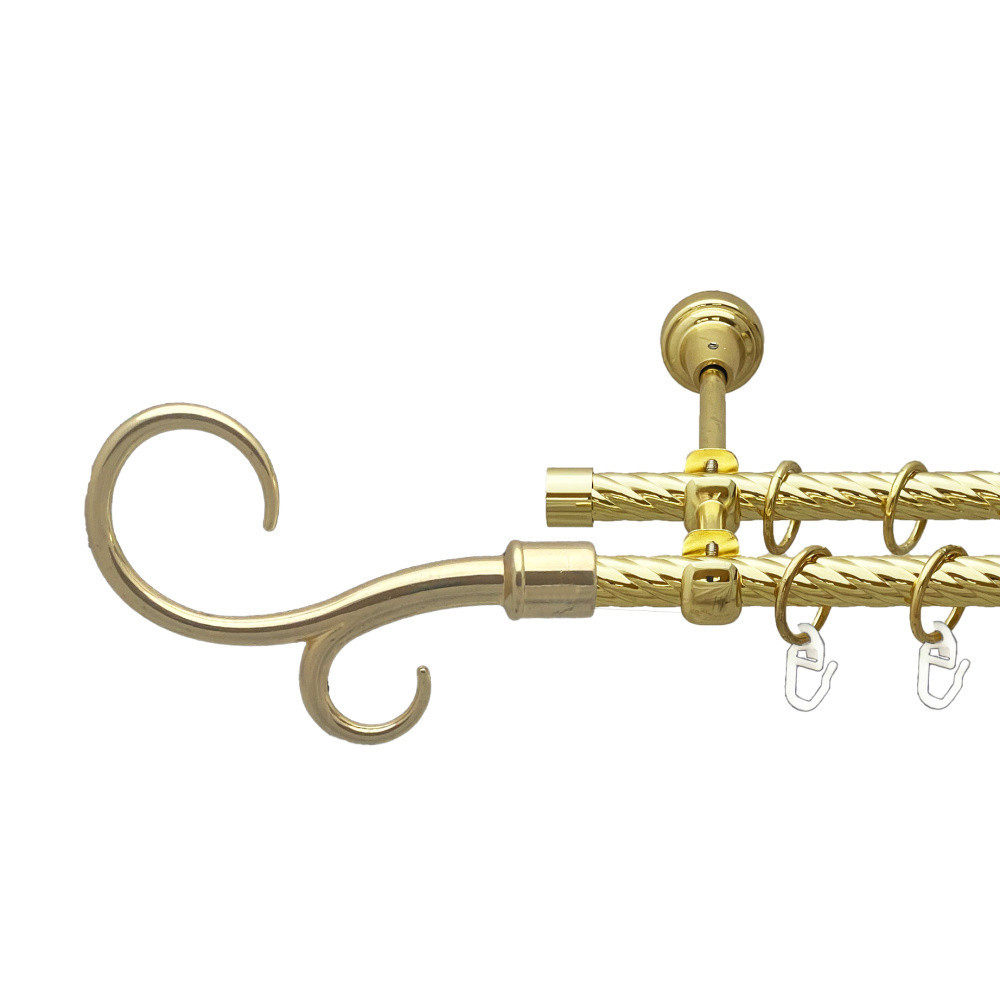 Карниз Orvit Гак Подвійний металевий дворядний відкритий скручена труба кільце металеве Золото 16\16 мм 160 см (00-00024904) Львів - фото 1