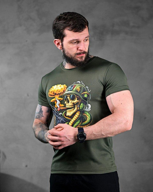 Тактическая мужская футболка принт кобра олива Одесса - изображение 2