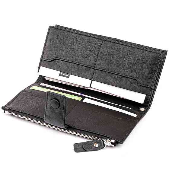 Оригинальный кошелек кожаный женский на хлястике с кнопкой Черный (ST Leather) Киев