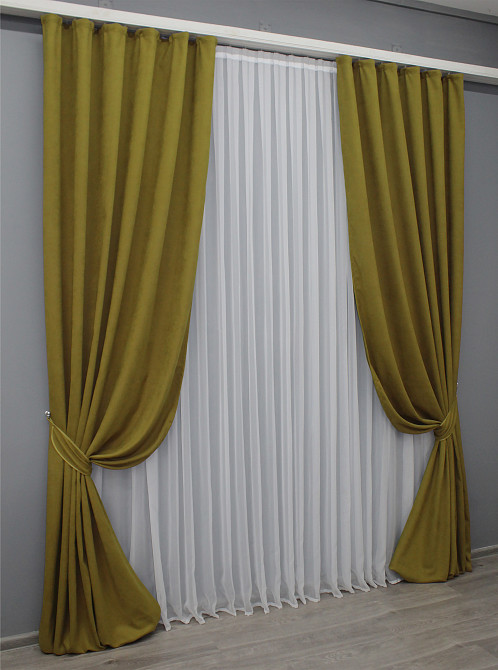 Комплект готових штор VR-Textil Мікровелюр Petek № 1503ш Гірчичний 140х270 см 2 шт (39-320) Київ - фото 3