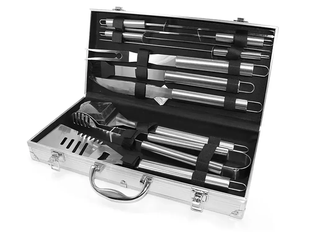 Набор для мангала BBQ Tools Set AL-10, 43x21x8 см, 10 предметов, нержавеющая сталь, алюминиевые ручки, кейс Одесса - изображение 2