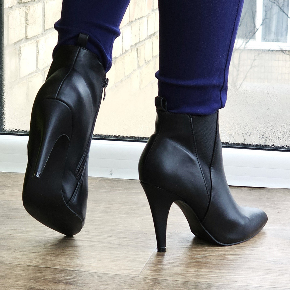 Жіночі Черевики Чорні на Каблуку Шкіряні Модельні Ботильйони (розміри: 36,37,38,39,40) — 60 Дніпро - фото 4