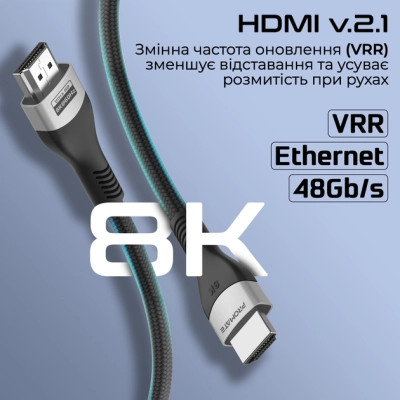 Кабель мультимедийный HDMI to HDMI 5.0m v2.1 grey Promate (primelink8k-500.grey) Винница - изображение 4