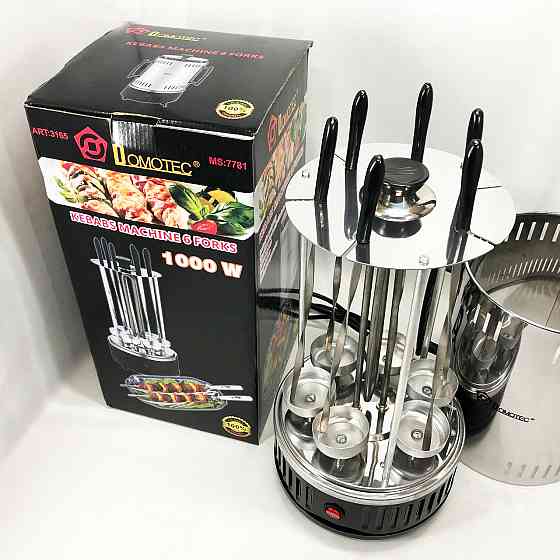 Шашличниця електрична Domotec MS-7781 на 6 шампурів 1000Вт вертикальна з нержавіючої сталі IM-48 Львів