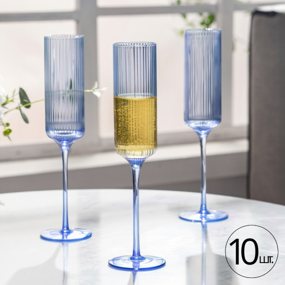 Бокал для шампанского и игристых вин 165 мл, 1 шт, многоразовый, пластиковый, прочный для вина и напитков прозрачно-синий Каменец-Подольский