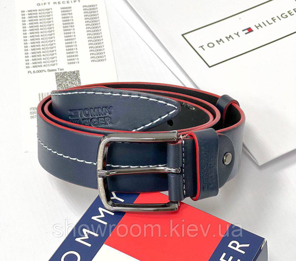 Мужской кожаный брендовый ремень (022) синий Киев - изображение 4