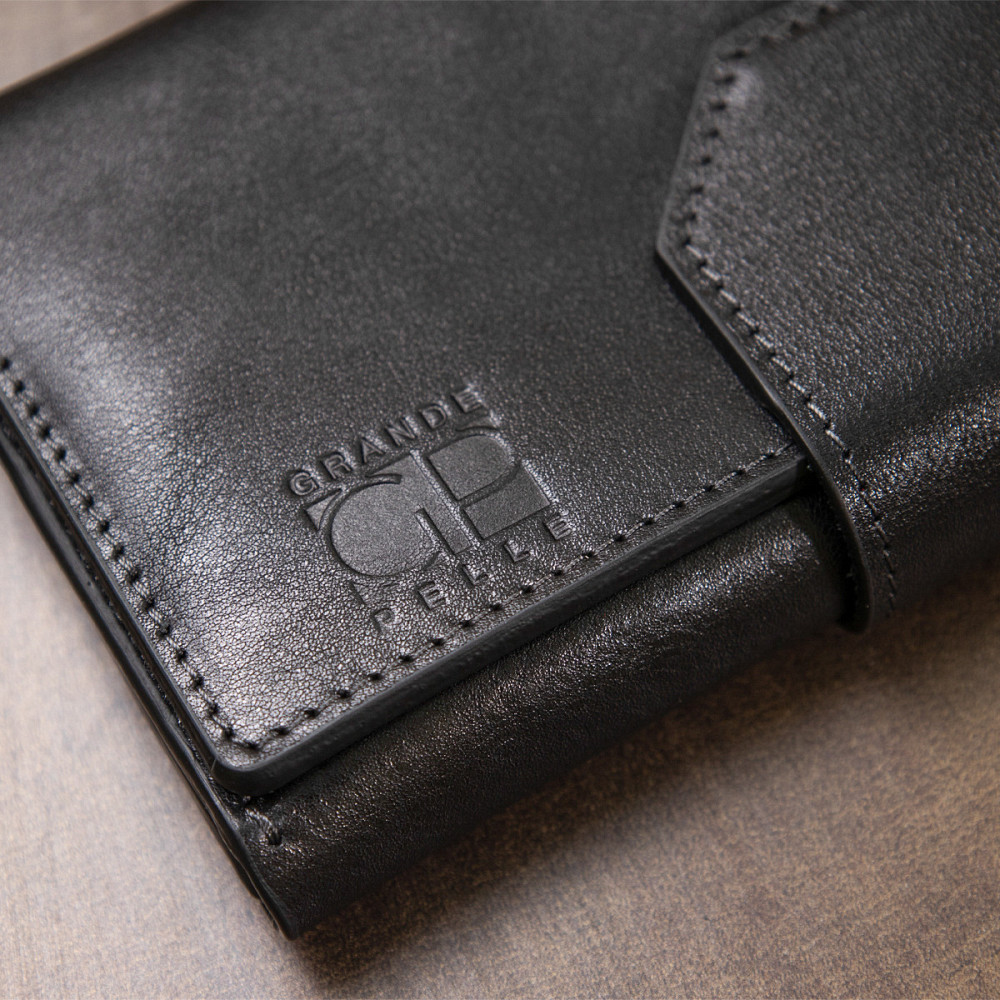 Кожаное глянцевое портмоне Черный (GRANDE PELLE) Киев - изображение 4