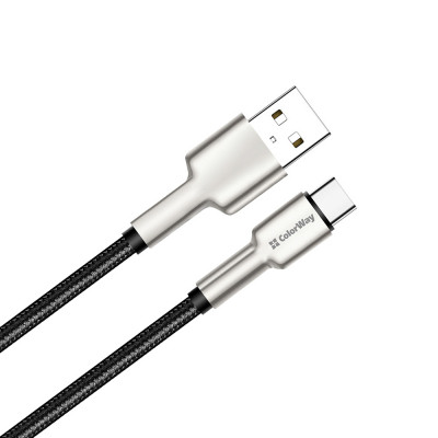 Дата кабель USB 2.0 AM to USB-C 1.0m head metal black ColorWay (CW-CBUC046-BK) Винница - изображение 2