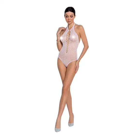 Бодістокінг з декольте Passion BS088 white, імітація корсетної шнурівки Львів