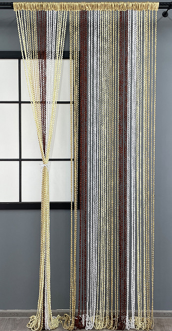 Шторы-нити спираль с люрексом Бежевый с коричнево-белым 300х300см 1 шт (61-053) Киев - изображение 2